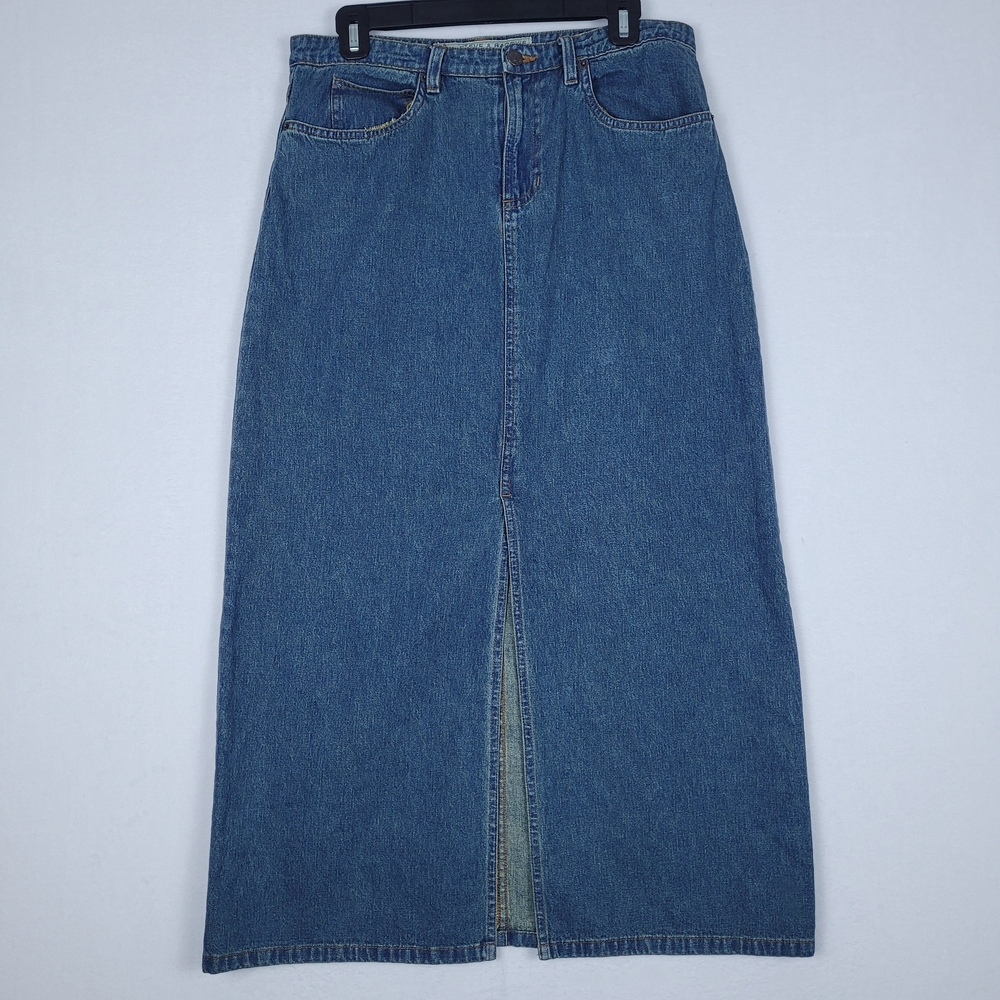Steve & Barry's Y2K Blue Denim Maxi Skirt with Front Slit Size M